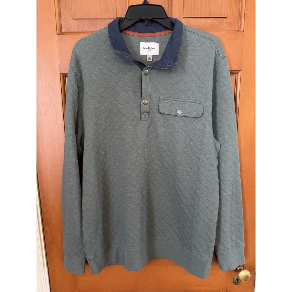Men's Goodfellow Green Quilted 1/4 Snap Long Sleeve Pullover Size Medium NWT